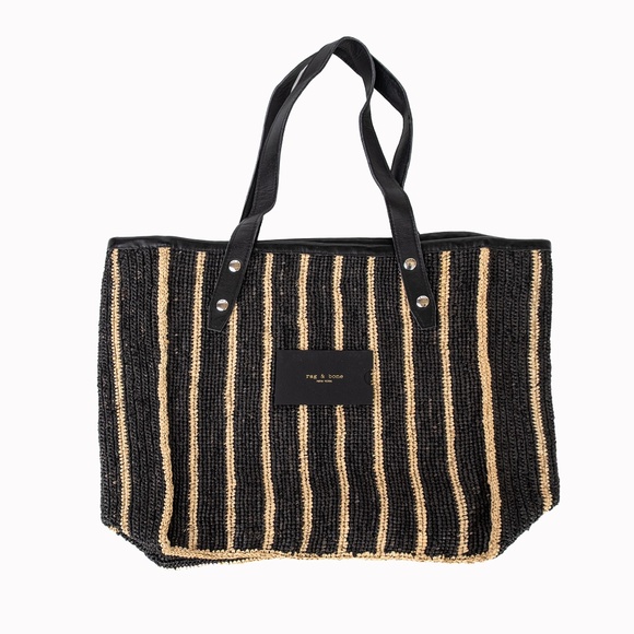 Rag & Bone Daily Straw Tote Raffia Black Women's Bag Leather Trim New - Picture 6 of 6